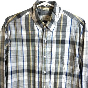 J. Crew Mens Gray/Blue/Yellow 100% Cotton Shirt